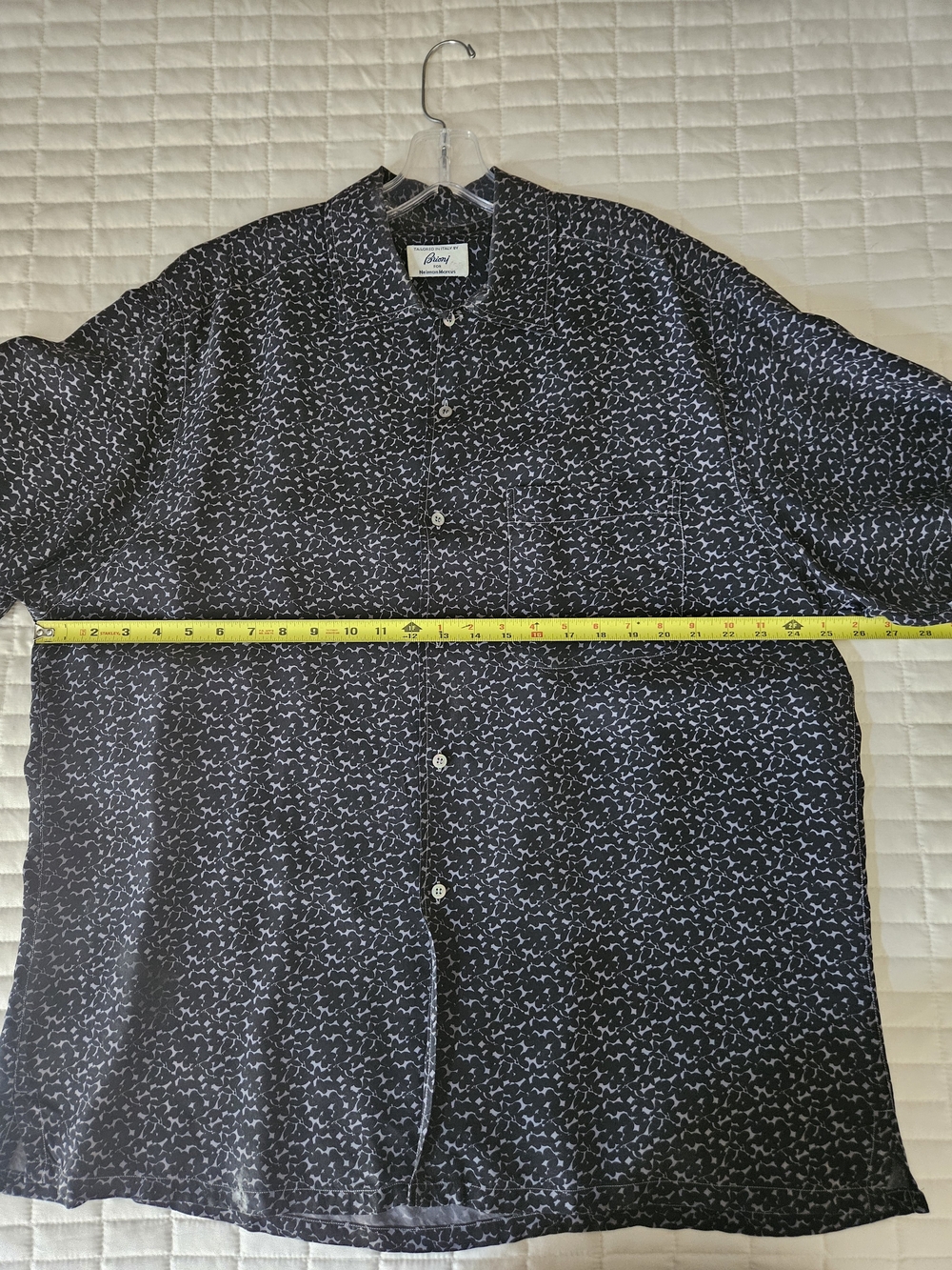 Vintage Brioni Black Shirt with Subtle Light Gray Geometric Print